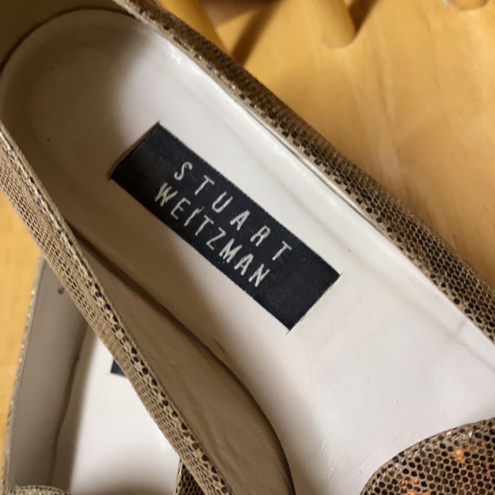 Stuart Weitzman Gold Python Print Flats Loafers S… - image 3